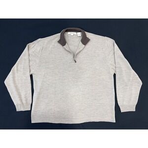 Pronto Uomo Men's 1/4 Zip Sweater 100% Merino Wool Extra Fine Pullover Beige XL
